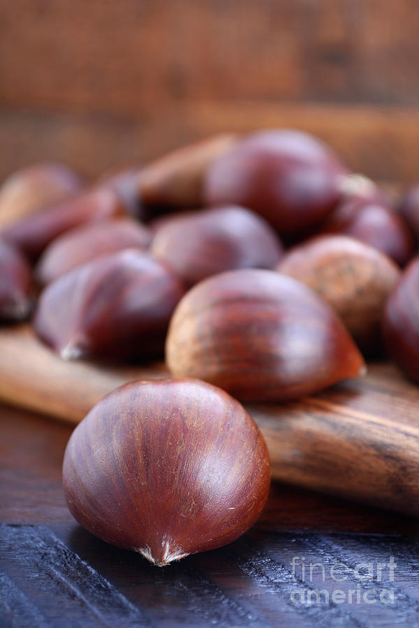Chestnuts on Rustic Wood Table #4 Photograph by Milleflore Images