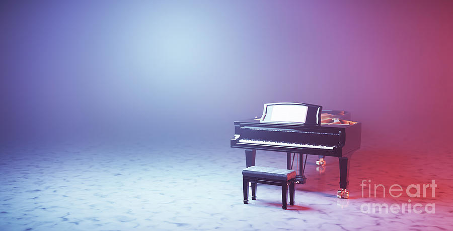 Classic grand piano keyboard in neon spotlight #4 Photograph by Michal Bednarek
