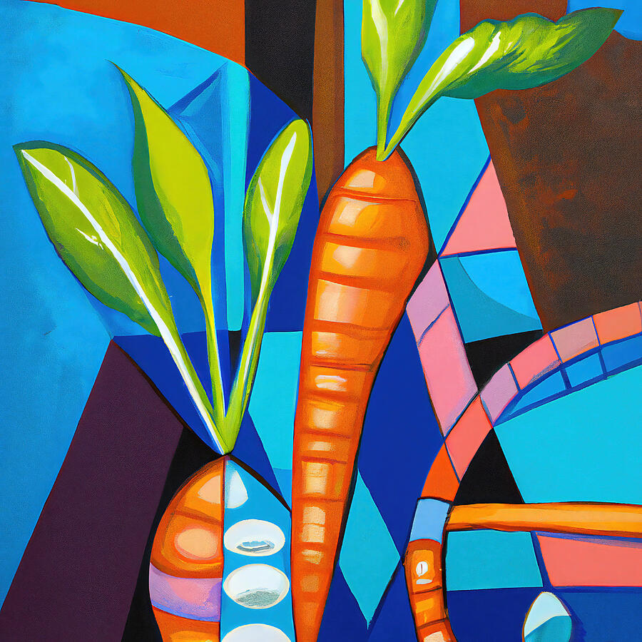 Carrot Painting - Colorful Carrot Vegetables - Funky Abstract Style #4 by StellArt Studio