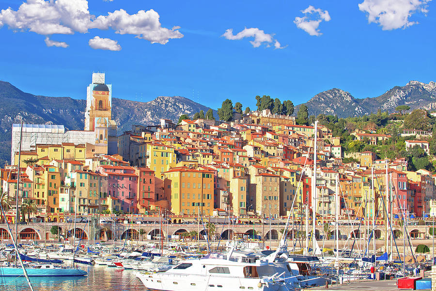 Colorful Cote d Azur town of Menton harbor and architecture view #4 Photograph by Brch Photography