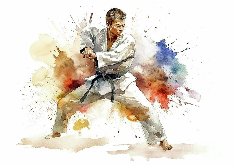 Colorful paint splashes during martial artist action. #4 Digital Art by Odon Czintos