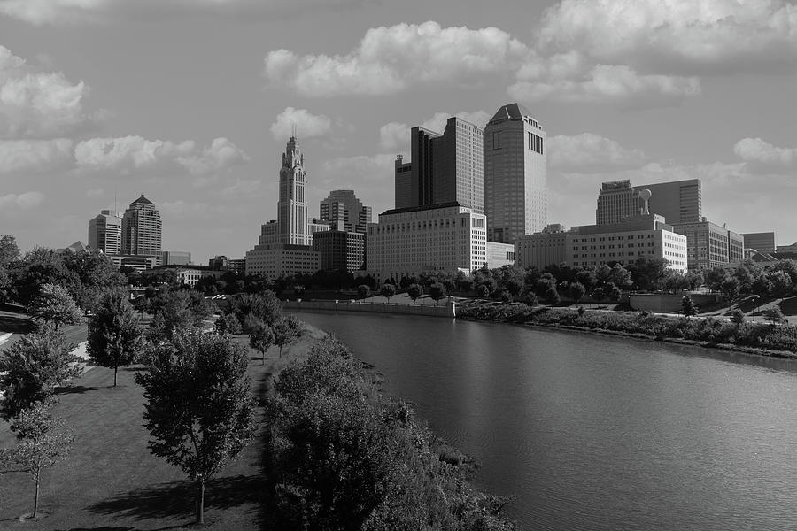 Columbus Ohio skyline in black and white #4 Photograph by Eldon McGraw