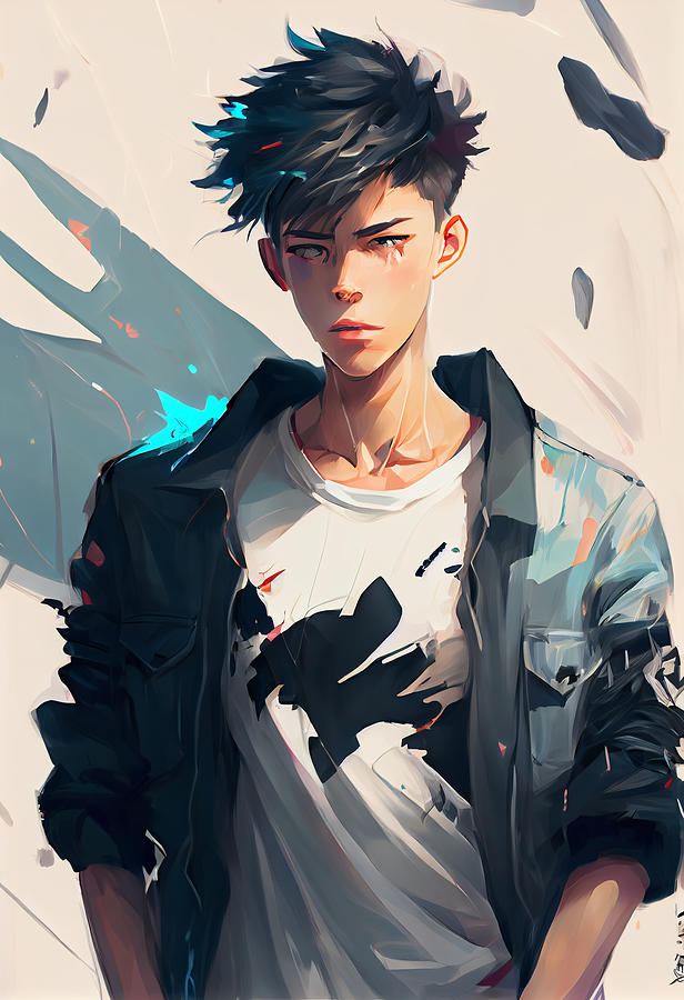 Cool  handsome  anime  high  school  teen  boy  dressi  by Asar Studios #4 Painting by Celestial Images
