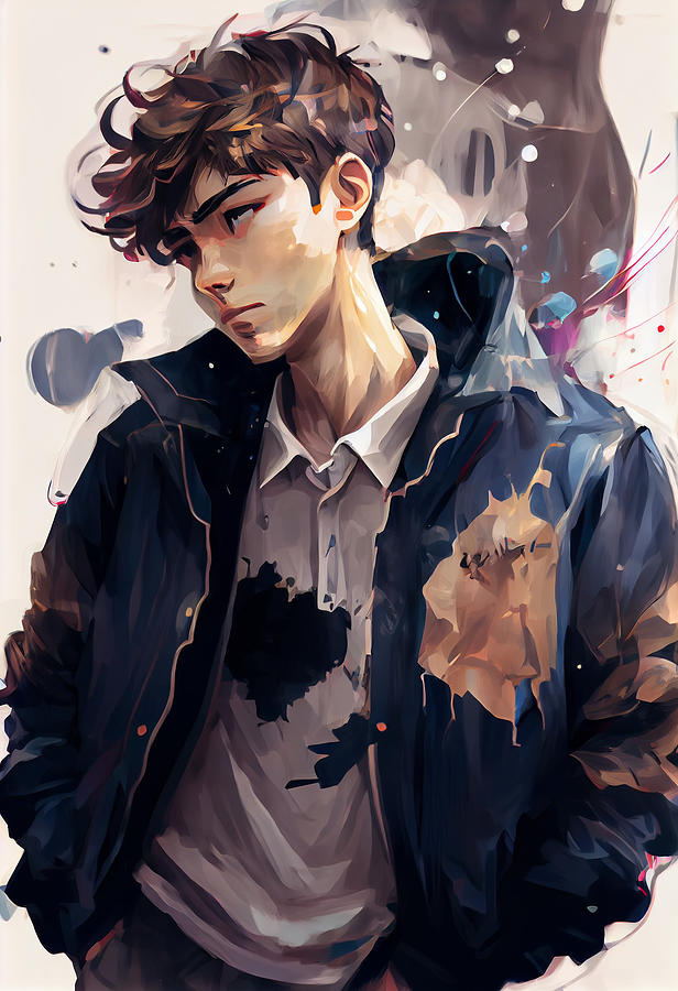 Cool  pretty  anime  college  boy  dressing  modern by Asar Studios #4 Painting by Celestial Images