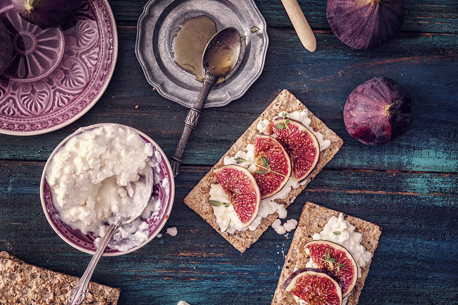 Crispbread with Cottage Cheese, Figs and Sweet Honey #4 Photograph by GMVozd