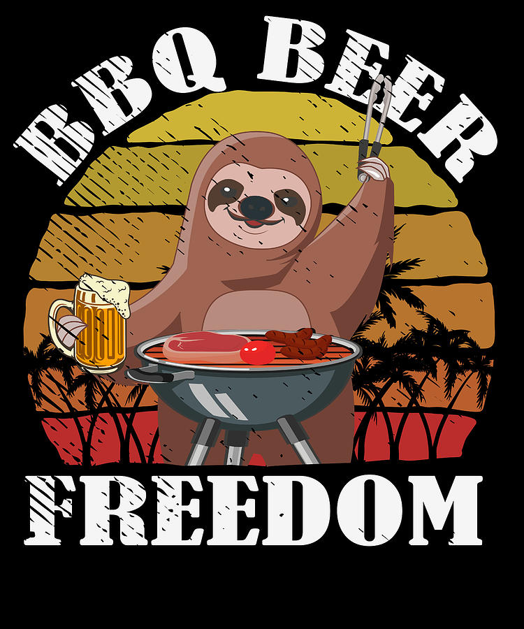 Animal Digital Art - Cute Sloth Lazy BBQ Grilling Sloth Statement Chill  #4 by Toms Tee Store