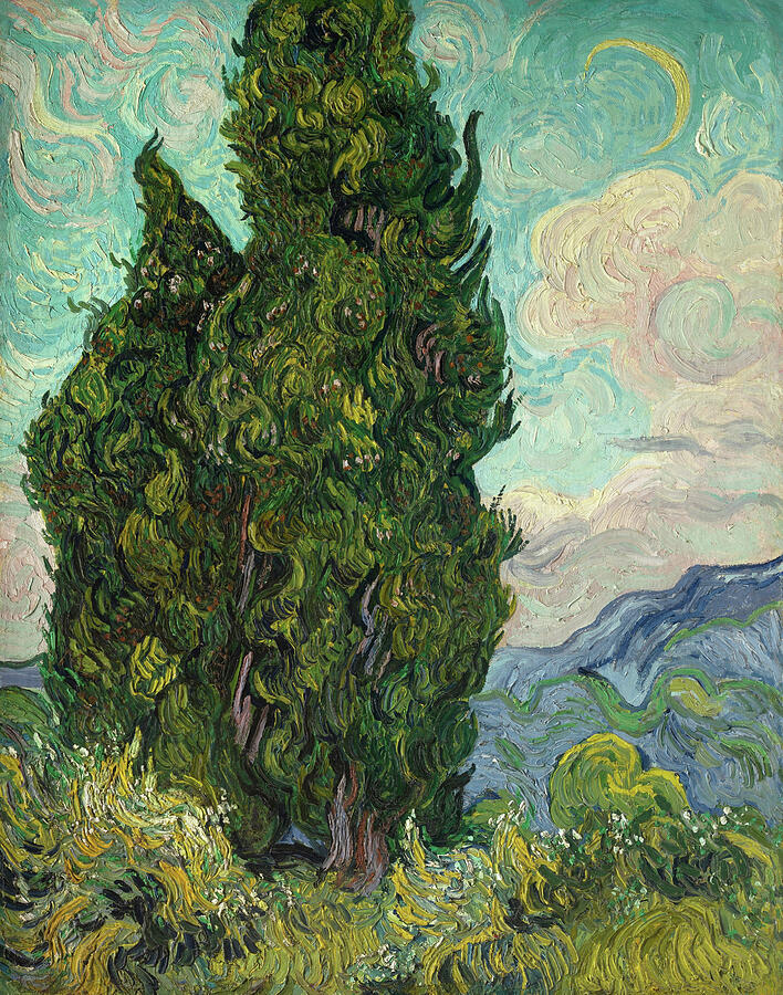 Cypresses, from year 1889 Painting by Vincent van Gogh