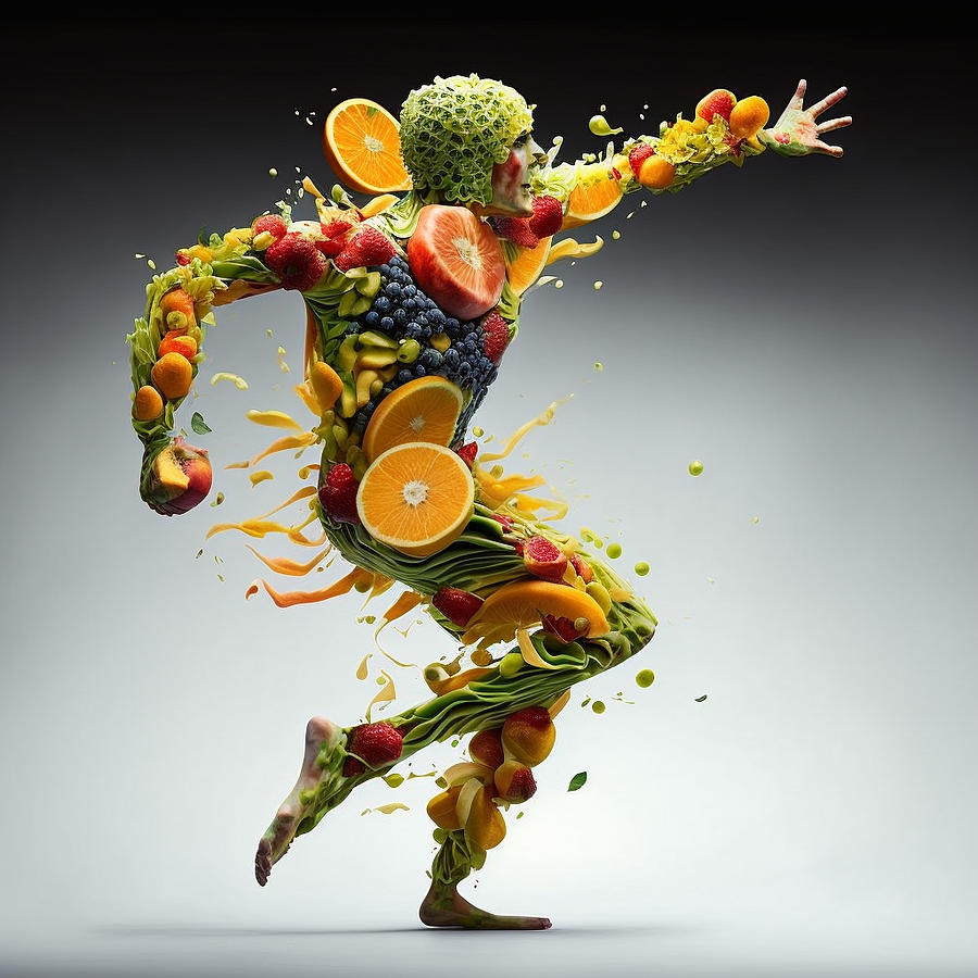 Fantasy Painting - dancing  human  body  art  made  of  fruits  by Asar Studios #4 by Celestial Images