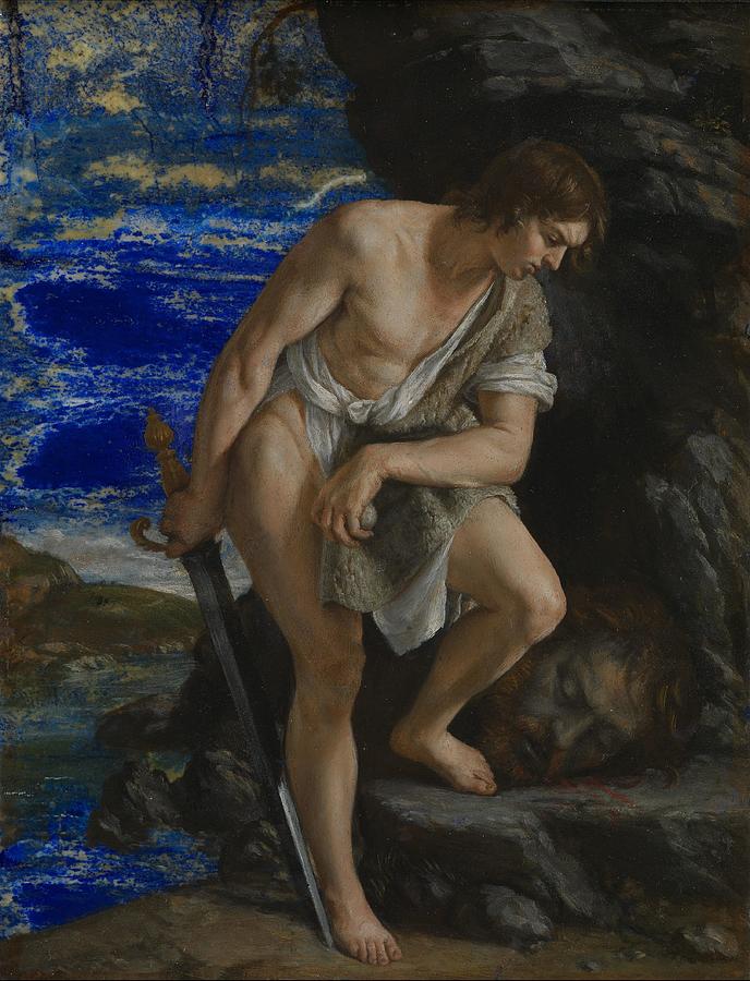David contemplating the Head of Goliath #1 Painting by Orazio Gentileschi