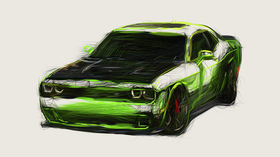 Dodge Challenger SRT Hellcat Car Drawing #4 Digital Art by CarsToon ...