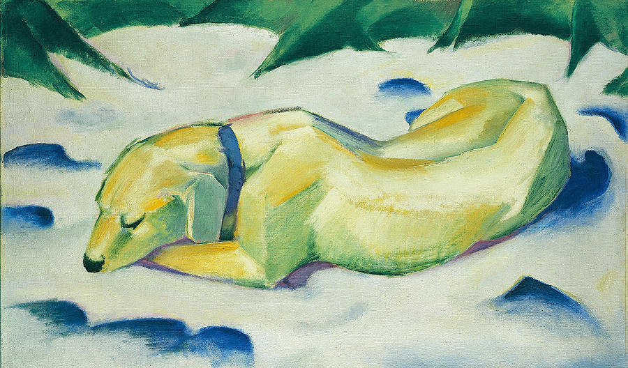 Franz Marc Painting - Dog Lying in the Snow  #4 by Franz Marc
