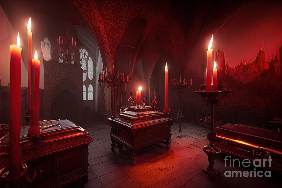 Dracula castle with coffin Digital Art by Benny Marty - Pixels