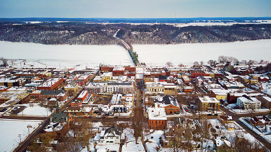 Drone Aerial Pictures Over Stillwater Minnesota Downtown Late Wi ...