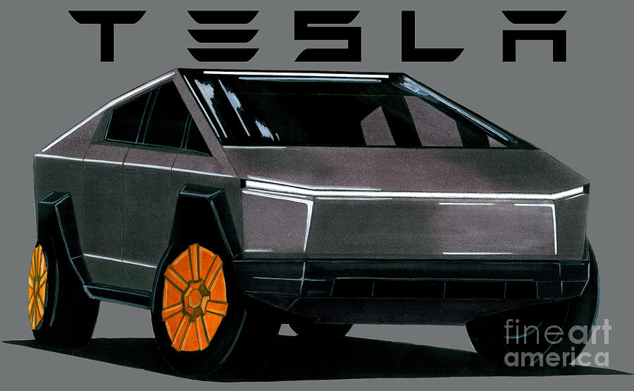 Electric american pickup truck TESLA CYBERTRUCK Drawing by Vladyslav ...