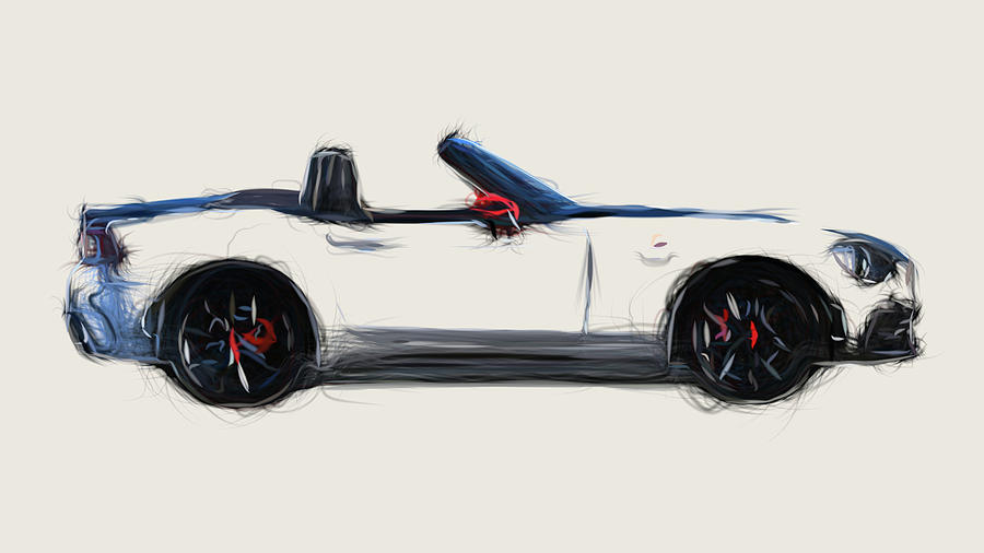 Fiat 124 Spider Abarth Car Drawing #4 Digital Art by CarsToon Concept