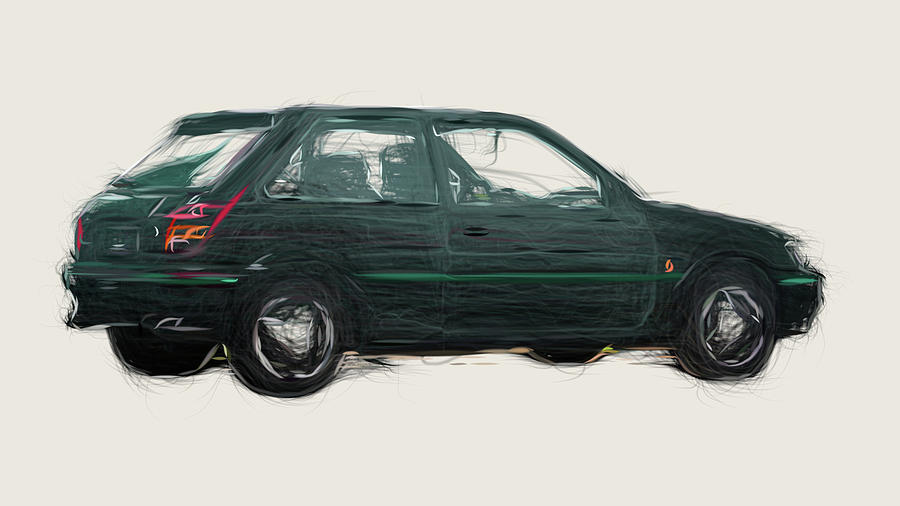 Ford Fiesta RS Turbo Drawing #4 Digital Art by CarsToon Concept