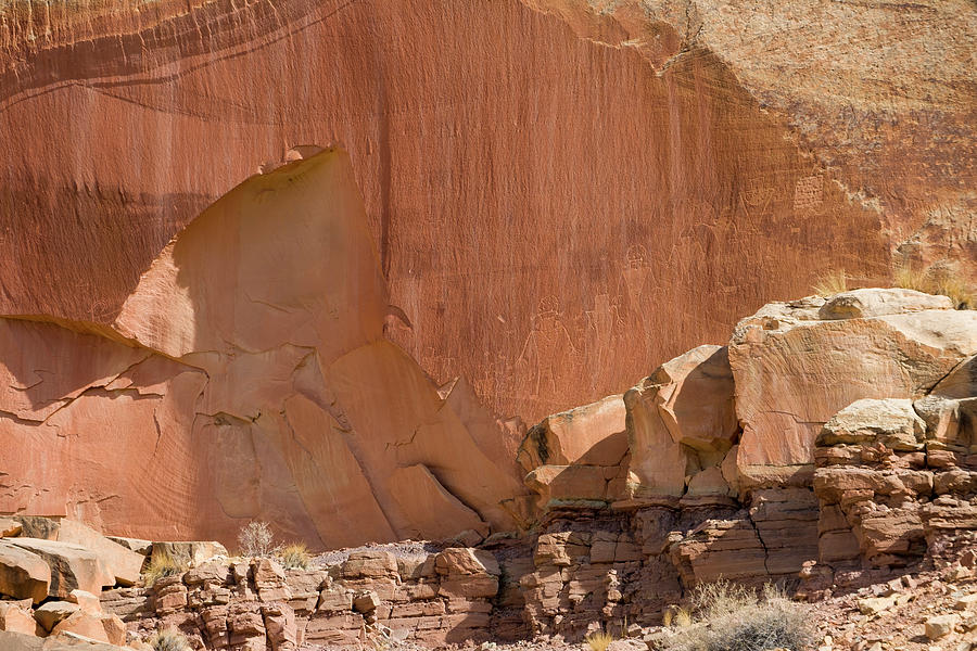 Fremont Petroglyphs etched into sandstone cliffs #4 Photograph by David L Moore