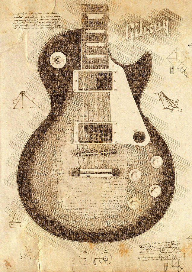 Gibson Les Paul Blueprint Digital Art By Christophe Henin Pixels