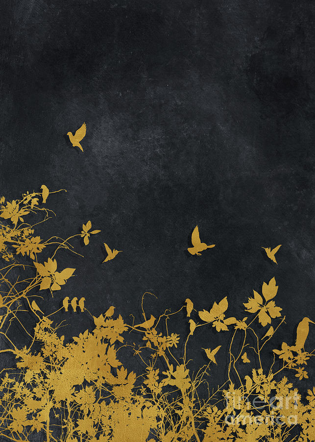Gold And Black Floral #goldblack #floral #4 Digital Art by Justyna Jaszke JBJart