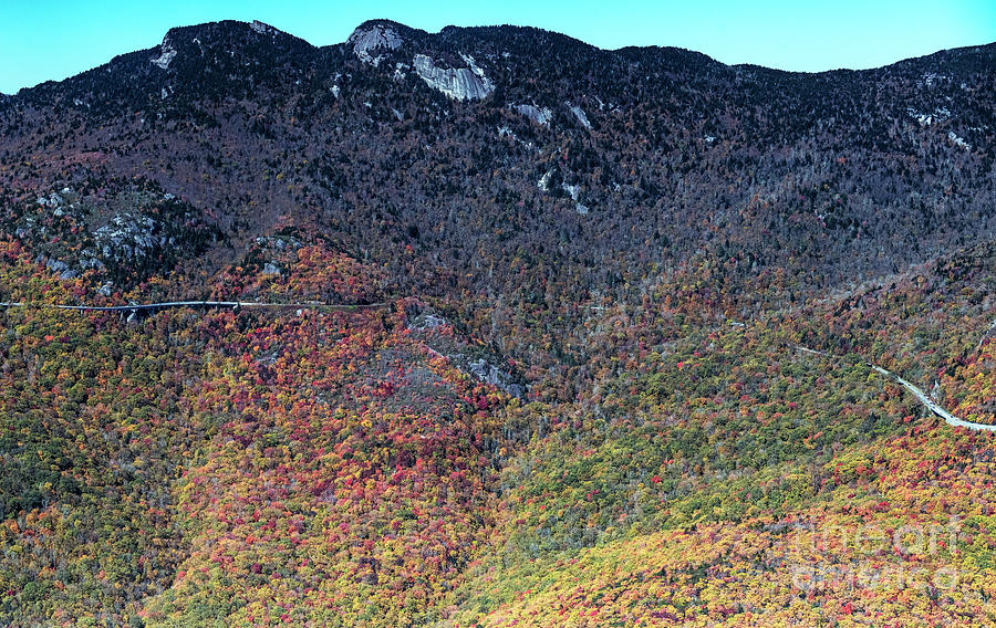 Grandfather Mountain and the Linn Cove Viaduct section of the Bl #4 Photograph by David Oppenheimer