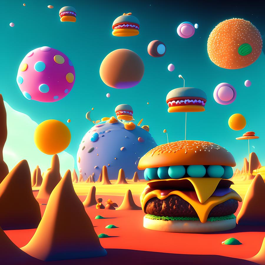 Hamburger Planet in Cookie Galaxy, Generative AI Illustration Digital ...