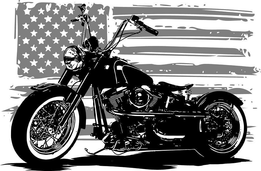 chopper motorcycle clipart black and white