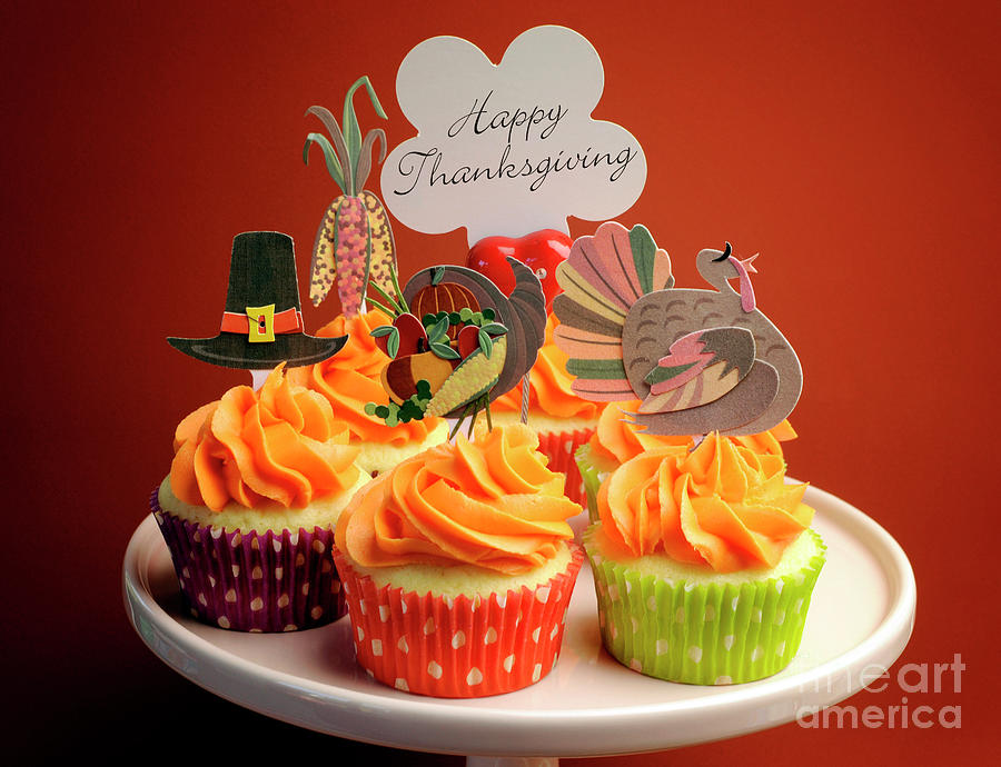 Happy Thanksgiving decorated cupcakes #4 Photograph by Milleflore Images