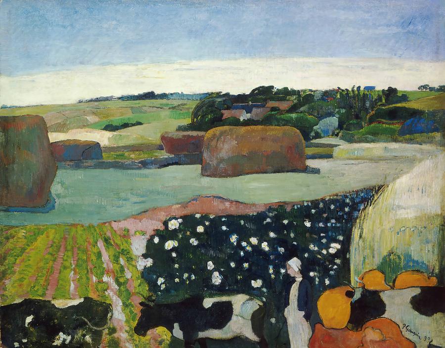 Paul Gauguin Painting - Haystacks in Brittany  #4 by Paul Gauguin