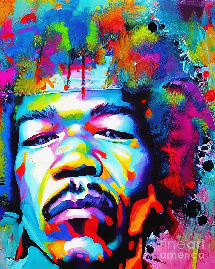 Hendrix Jimi Abstract Art Mixed Media by Lisa Von - Fine Art America