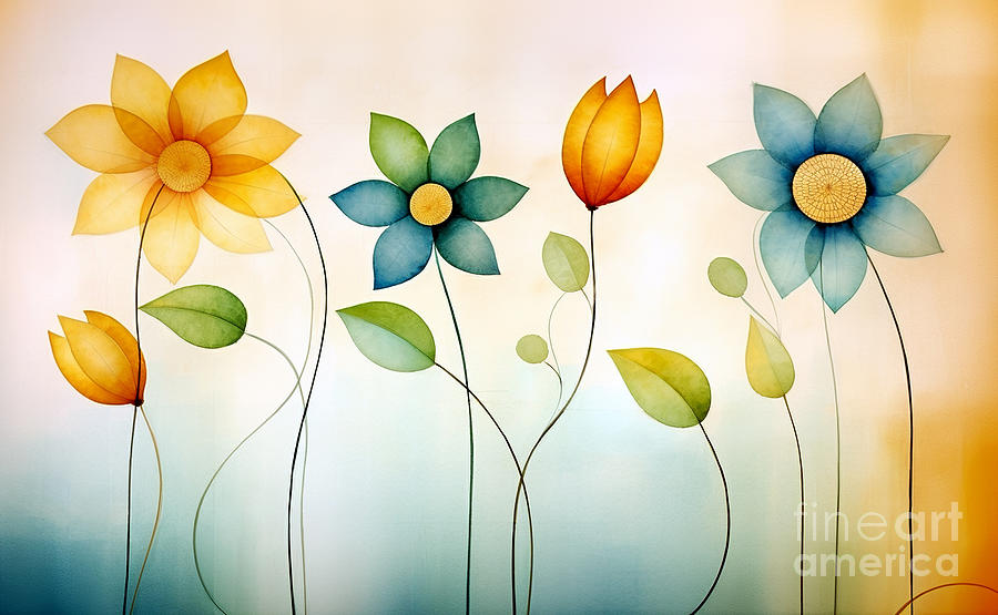 Here are various types and colors of flowers, heralds of spring, in watercolor style. #4 Digital Art by Odon Czintos
