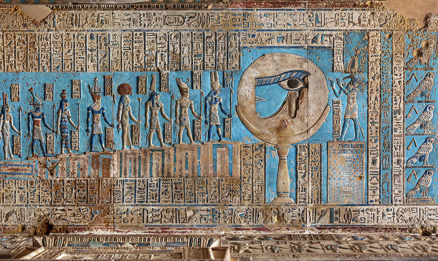 Hieroglyphic carvings in ancient egyptian temple #4 Painting by Mikhail Kokhanchikov