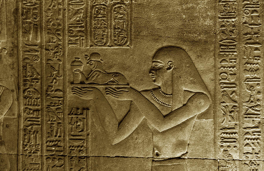 Hieroglyphic carvings in ancient temple #4 Relief by Mikhail Kokhanchikov