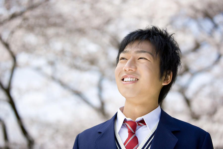 High school student under the cherry blossoms, differential focus #4 Photograph by Daj