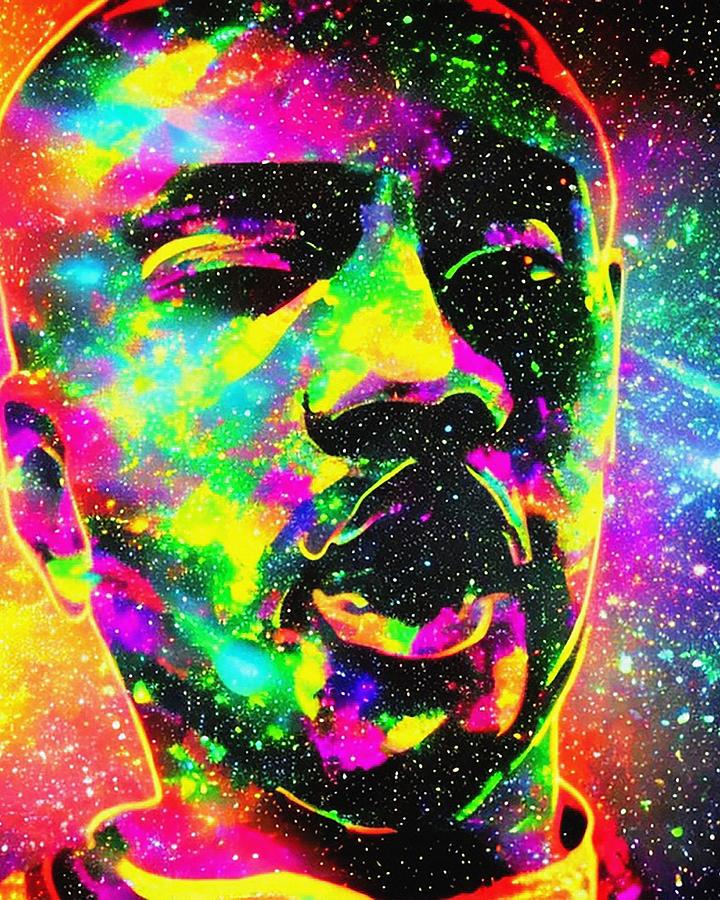 Hologram Of Tupac Floating In Space A Vibrant Digital Illustration