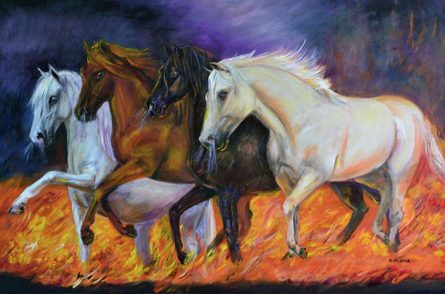 4 Horses of the Apocalypse Painting by Olga Kaczmar