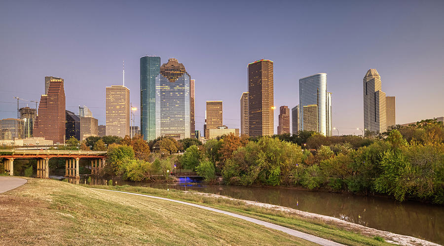 Houston Downtown Skyline - Buffalo Bayou Greens Photograph by Taha Raja ...