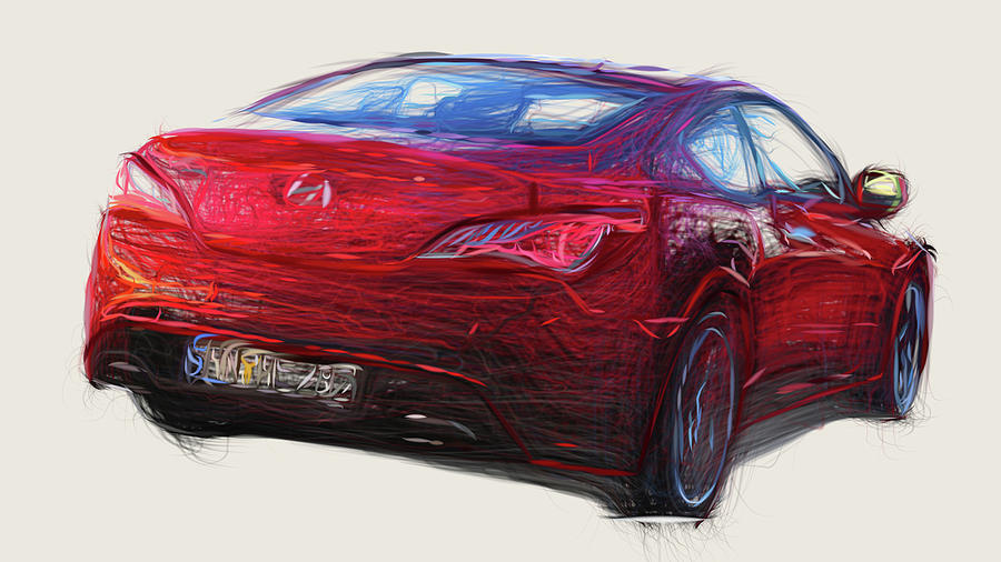 Hyundai Genesis Coupe Car Drawing #4 Digital Art by CarsToon Concept