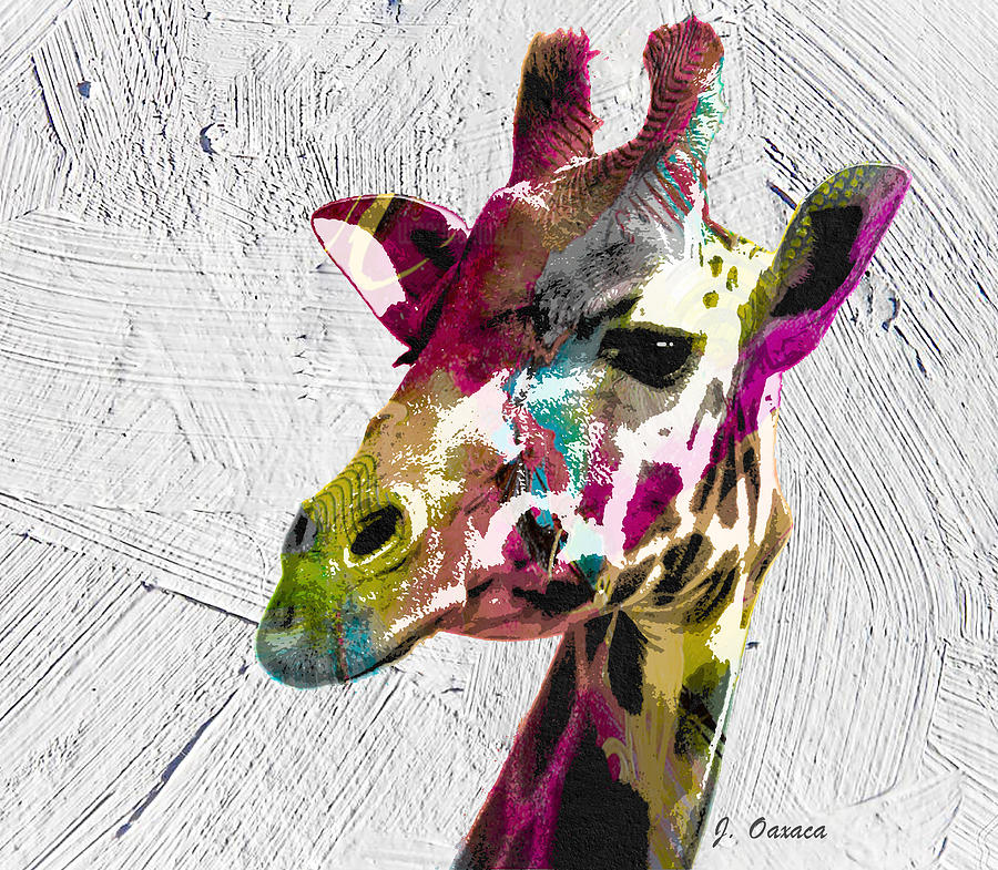 Rainbow Giraffe Portrait Mixed Media by J U A N - O A X A C A