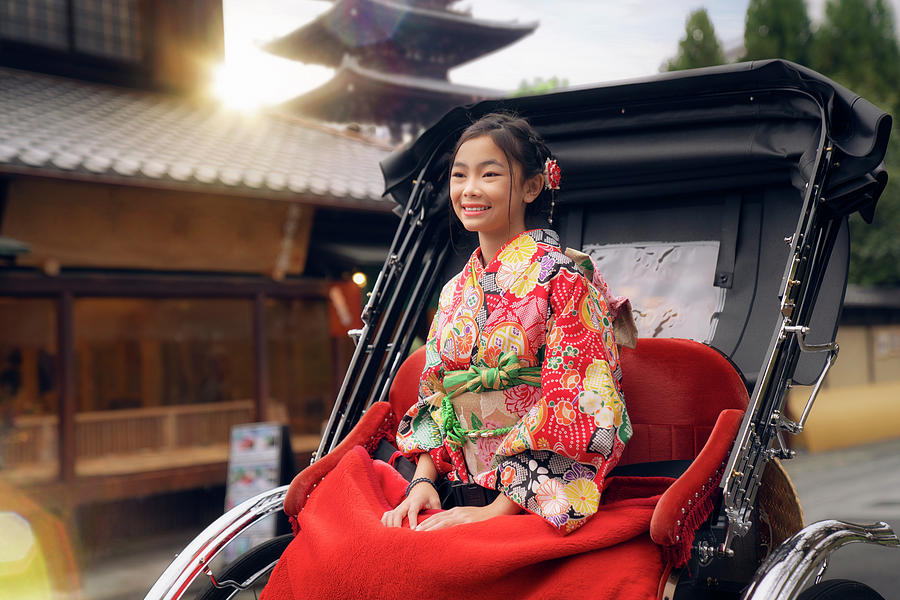 Japanese tourist girl in red Kimono traditional dress walking in #4 Photograph by Anek Suwannaphoom