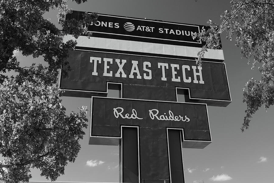 Jones ATT Stadium at Texas Tech University in black and white #4 Photograph by Eldon McGraw