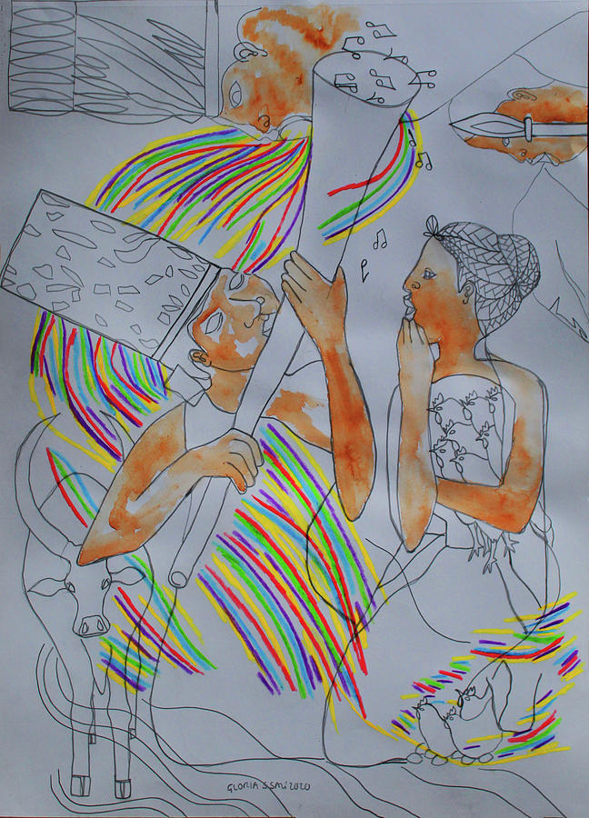 Kintu and Nambi Nambi Looks Back #4 Painting by Gloria Ssali