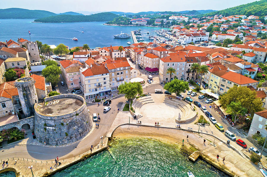 Korcula. Historic town of Korcula aerial panoramic view #4 Photograph by Brch Photography