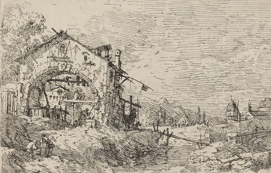 Landscape with a Woman at a Well #4 Drawing by Canaletto