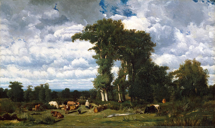 Landscape with Cattle at Limousin #5 Painting by Jules Dupre