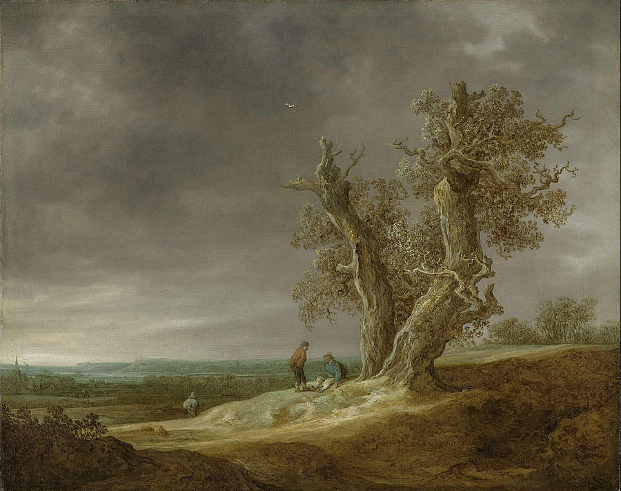 Landscape with Two Oaks #5 Painting by Jan van Goyen