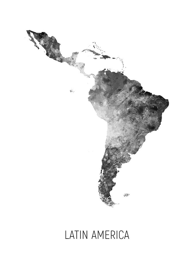 Country Map Digital Art - Latin America Watercolor Map #4 by Michael Tompsett