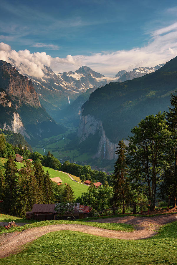 Lauterbrunnen valley in the Swiss Alps viewed from the alpine village ...