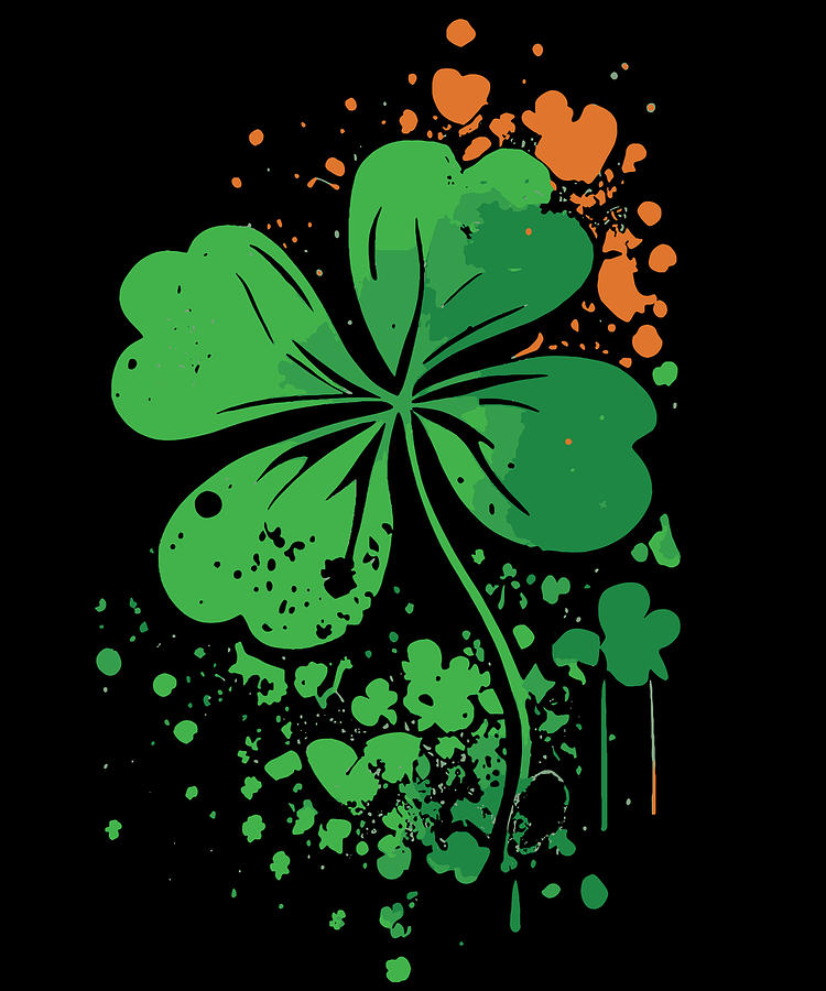4 Leaf Clover St Patricks Day Paint Splatter Digital Art by Flippin Sweet Gear