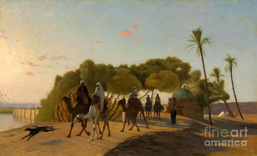 Leaving the oasis Painting by Jean-Leon Gerome
