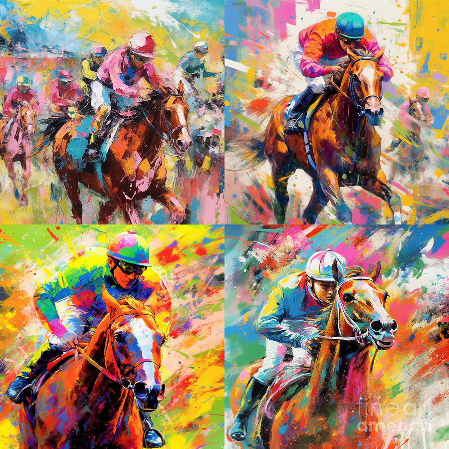 leroy neiman style kentucky derby painting by Asar Studios Painting by